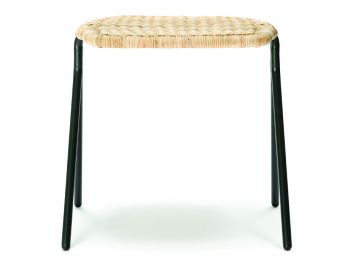 Kaki Indoor Low Stool Natural Rattan Slimit Seat Charcoal Frame by FeelGood Designs image