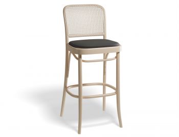 811 Hoffmann Stool in Natural with Black Padded Seat and Cane Backrest by TON image