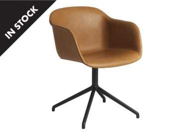 Fiber Armchair Upholstered in Cognac Leather Black Swivel Base With Return by Iskos Berlin Muuto image
