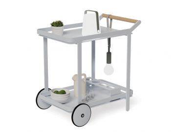 Imola Outdoor Teak Bar Cart Drinks Trolley Matt Silver Grey image